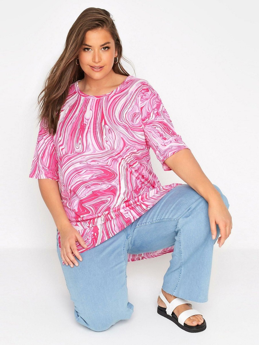 Tops & T-Shirts * | Yours Clothing Oversized Marble T-Shirt. Pink