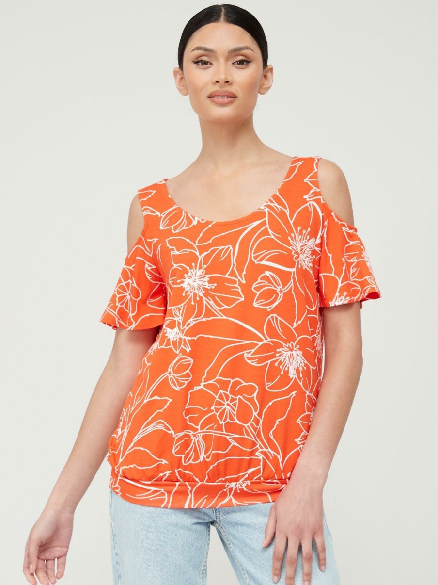 Tops & T-Shirts * | V By Very Cold Shoulder Banded Hem Top Floral