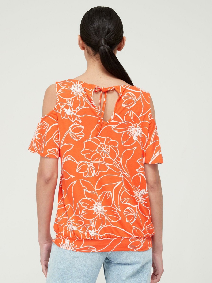 Tops & T-Shirts * | V By Very Cold Shoulder Banded Hem Top Floral