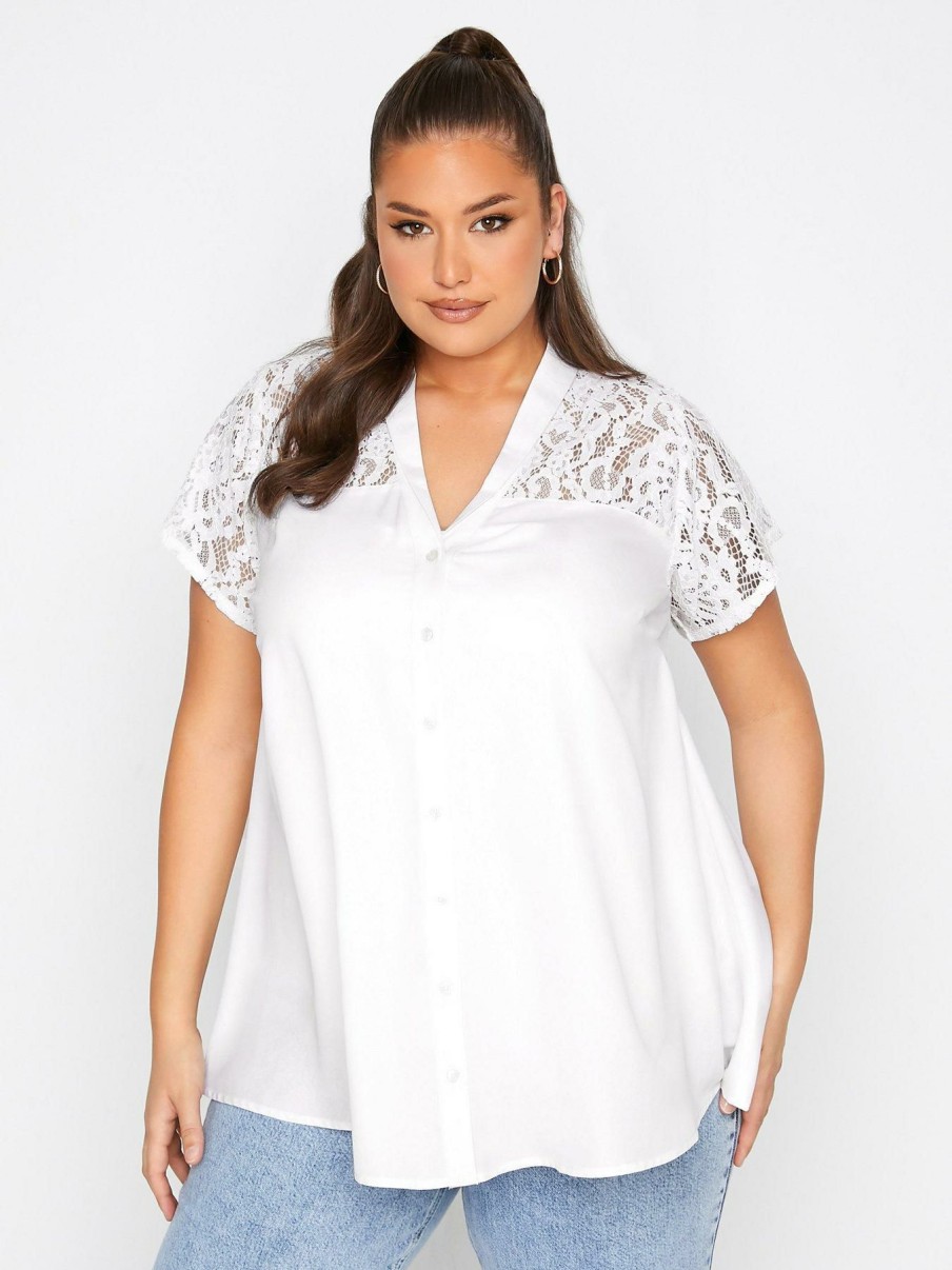 Tops & T-Shirts * | Yours Clothing Lace Insert T-Shirt Blouse White