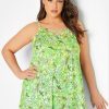 Tops & T-Shirts * | Yours Curve Strappy Cami Retro Green Floral