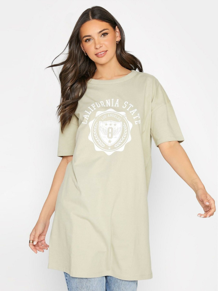 Tops & T-Shirts * | Long Tall Sally Slogan Oversized Tunic Green