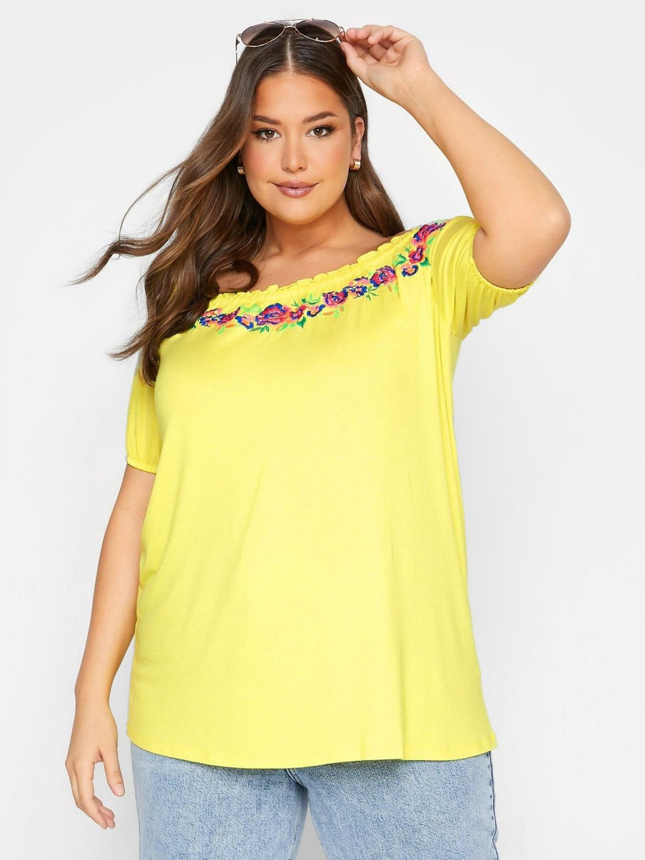 Tops & T-Shirts * | Yours Embroidered T-Shirt Yellow