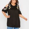 Tops & T-Shirts * | Yours Floral Detail Cold Shoulder Top Black