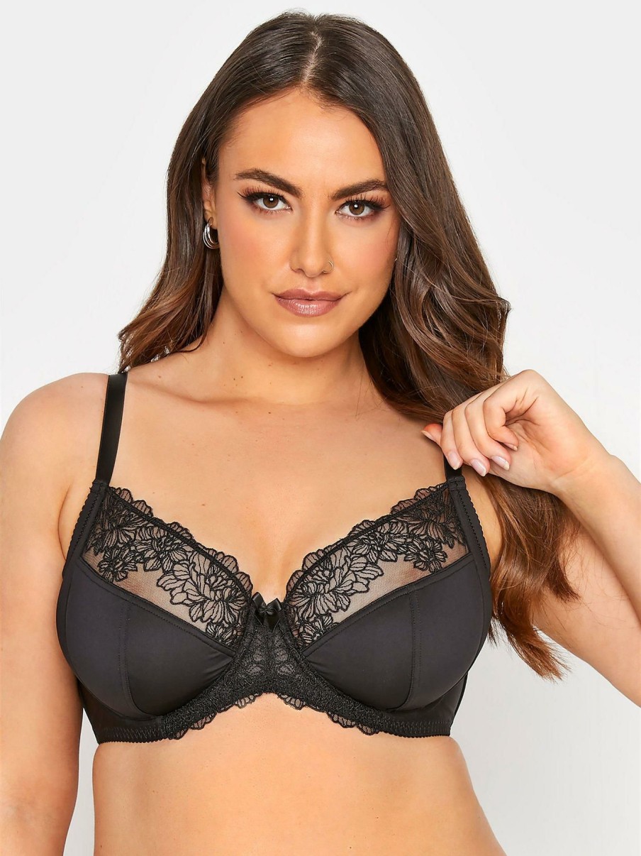 Lingerie * | Yours Yours Clothing Embroidered Uw Side Support Full Cup Bra Black