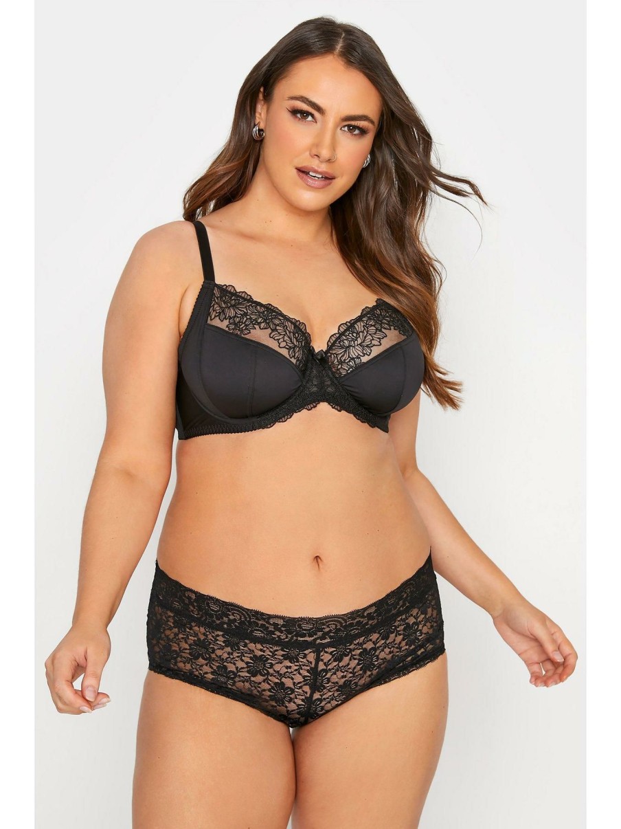 Lingerie * | Yours Yours Clothing Embroidered Uw Side Support Full Cup Bra Black