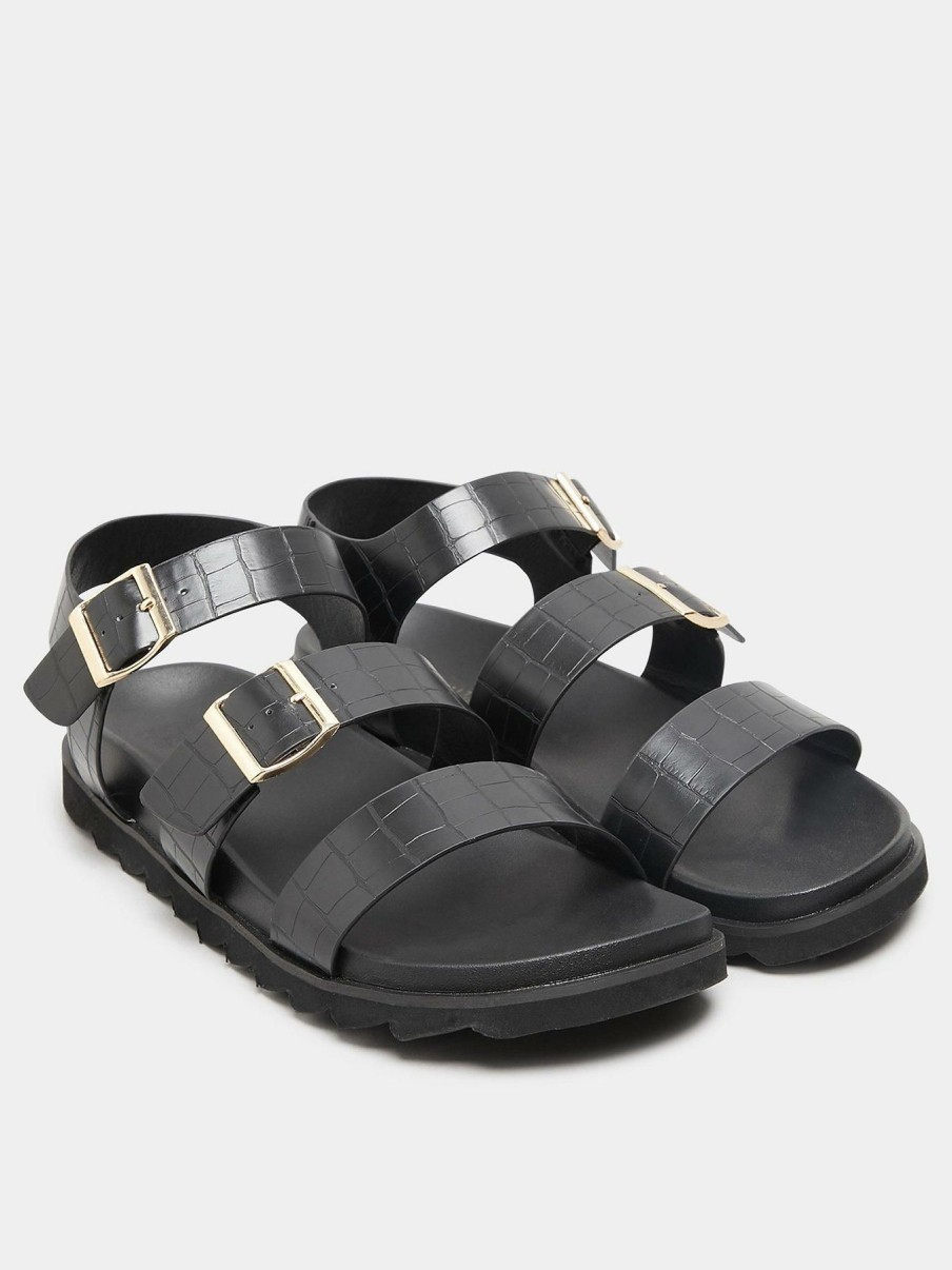 Shoes & Boots * | Yours Clothing Lala Buckle Footbed Sandal Croc Black