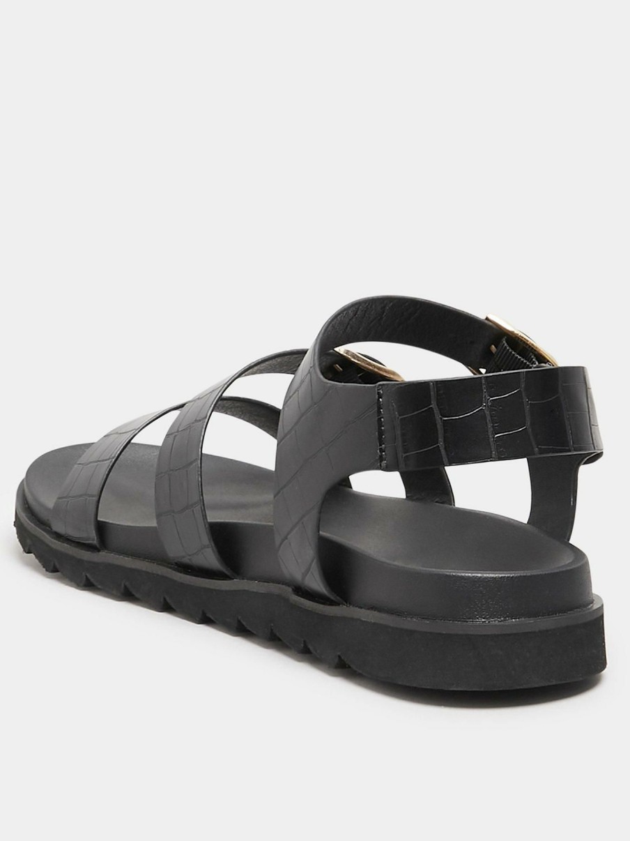 Shoes & Boots * | Yours Clothing Lala Buckle Footbed Sandal Croc Black