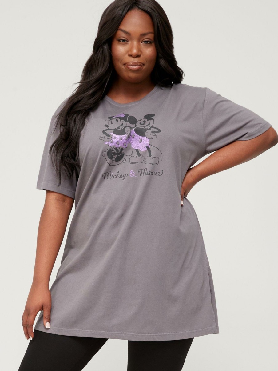 Tops & T-Shirts * | V By Very Curve Minnie And Mickey Long Line Split Hem Tunic Grey