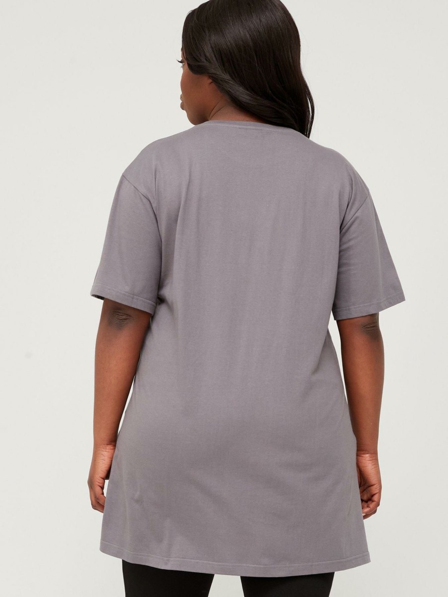 Tops & T-Shirts * | V By Very Curve Minnie And Mickey Long Line Split Hem Tunic Grey