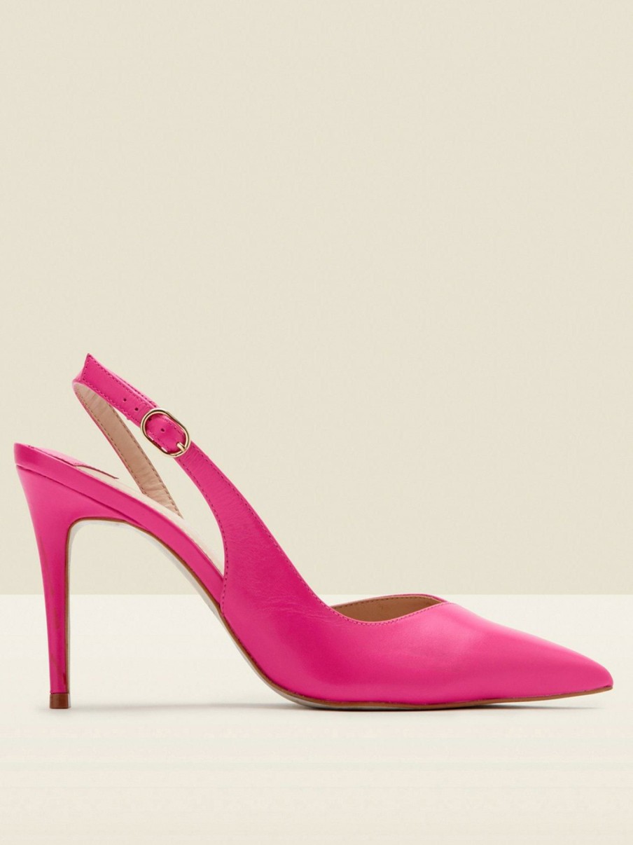 Shoes & Boots * | Sosandar Leather Slingback Court Shoe Hot Pink