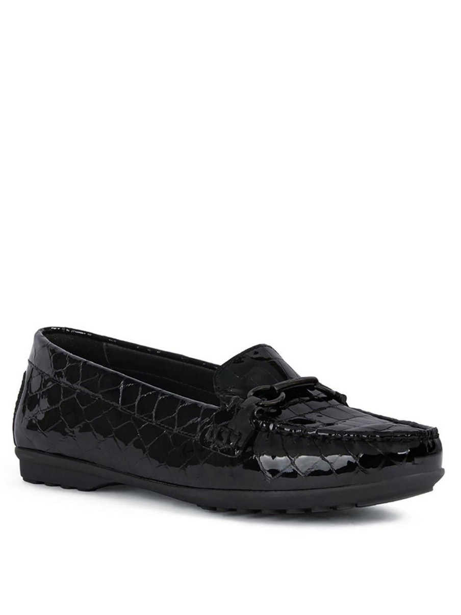 Shoes & Boots * | Geox Eliia Croc Patent Leather Loafers Black