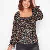 Tops & T-Shirts * | Long Tall Sally Ditsy Square Neck Print Top Black