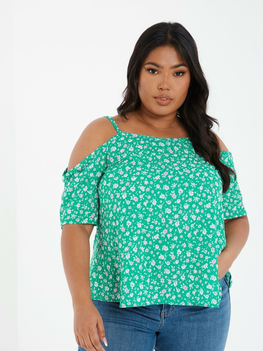 Tops & T-Shirts * | Quiz Curve Curve Ditsy Floral Print Top