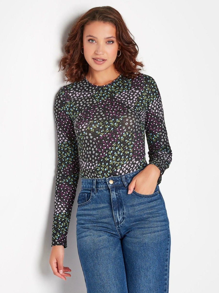 Tops & T-Shirts * | Long Tall Sally Ditsy Print Bodysuit Black