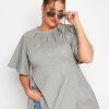 Tops & T-Shirts * | Yours Keyhole Detail Rib Peplum Grey