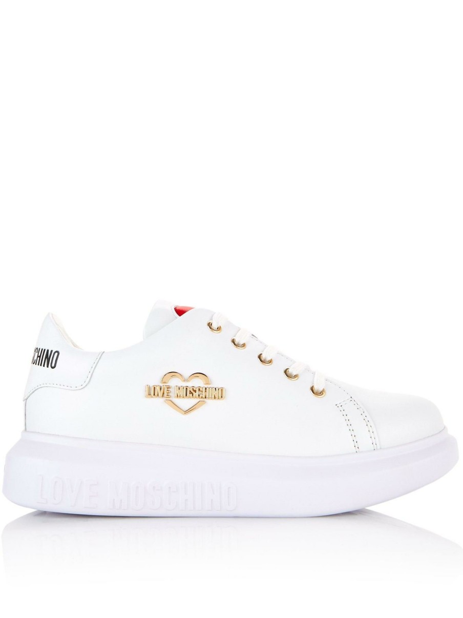 Trainers * | Love Moschino Logo Plaque Platform Sole Trainers White