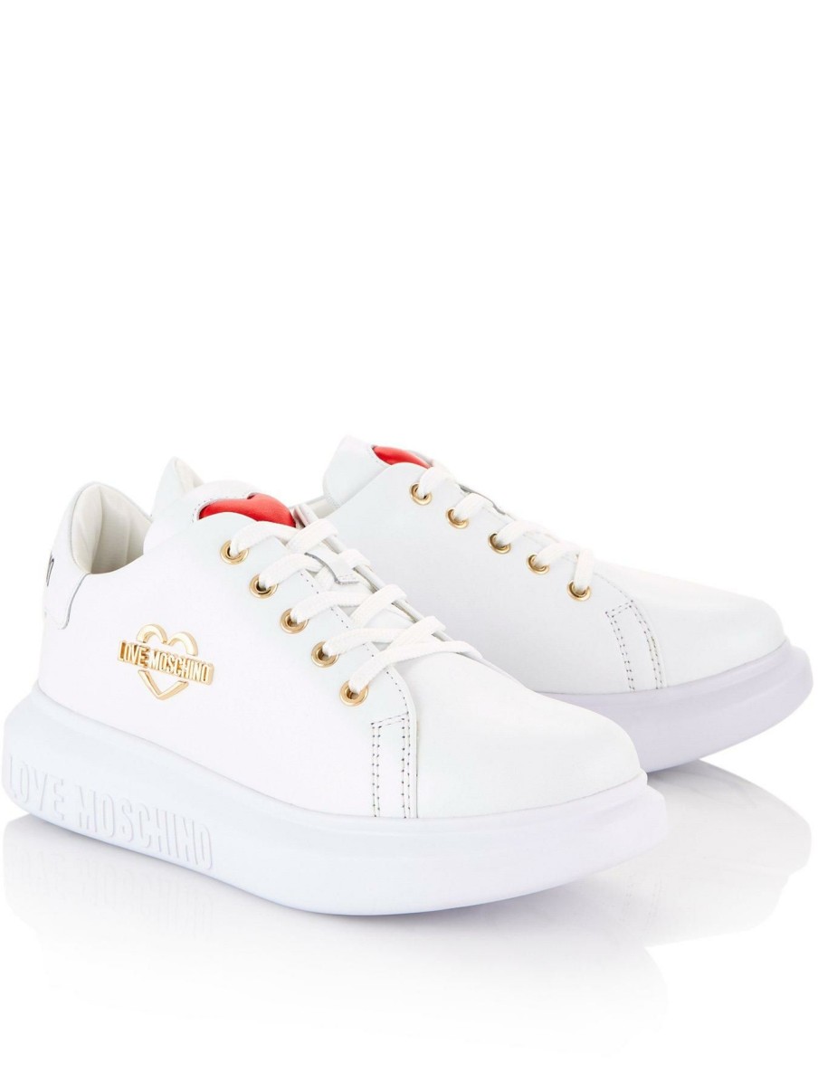 Trainers * | Love Moschino Logo Plaque Platform Sole Trainers White