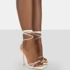 Shoes & Boots * | Public Desire Cici Lace Up Heeled Sandals Ecru