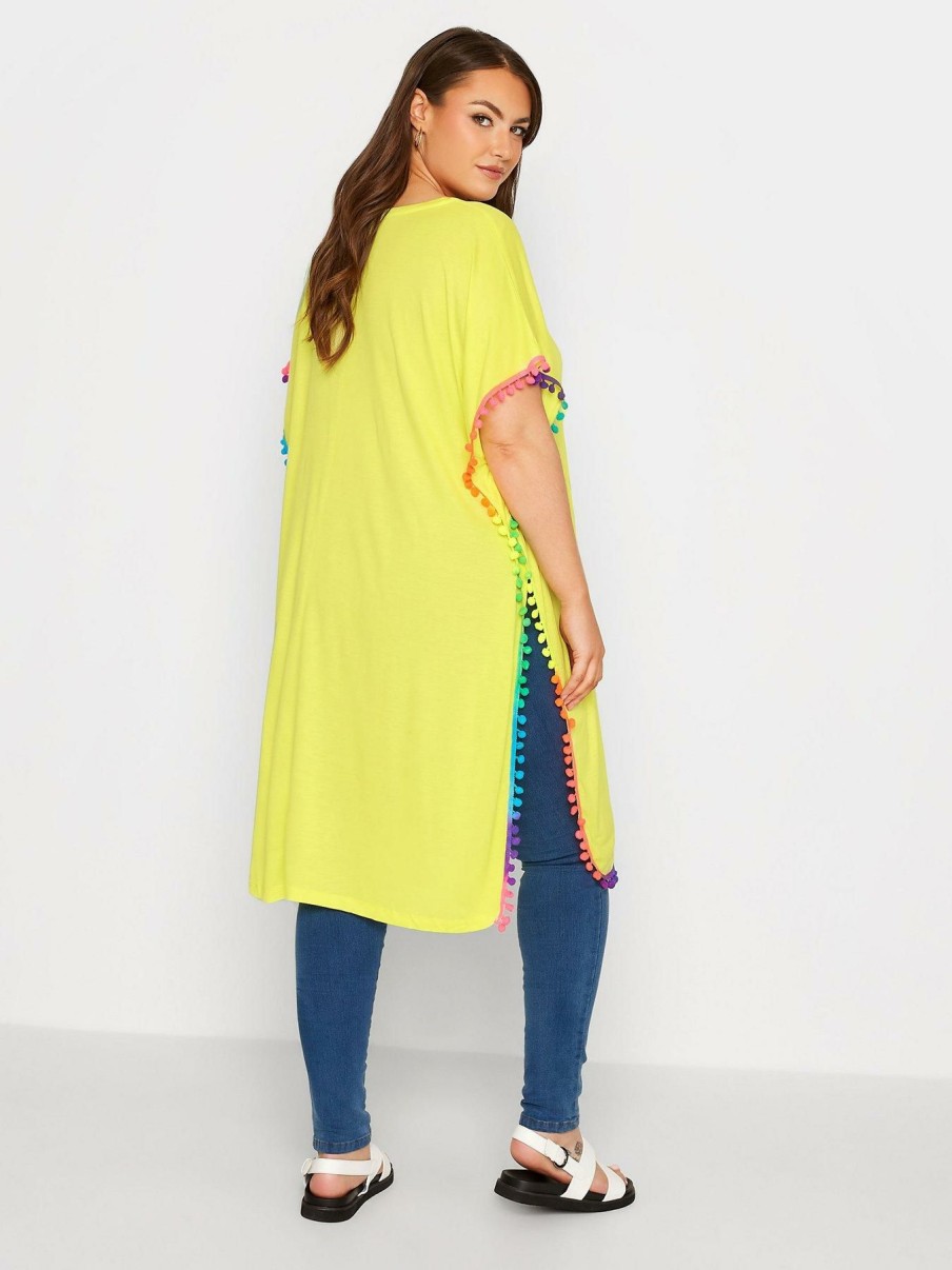 Tops & T-Shirts * | Yours Pom Pom Trim Tunic Top Yellow