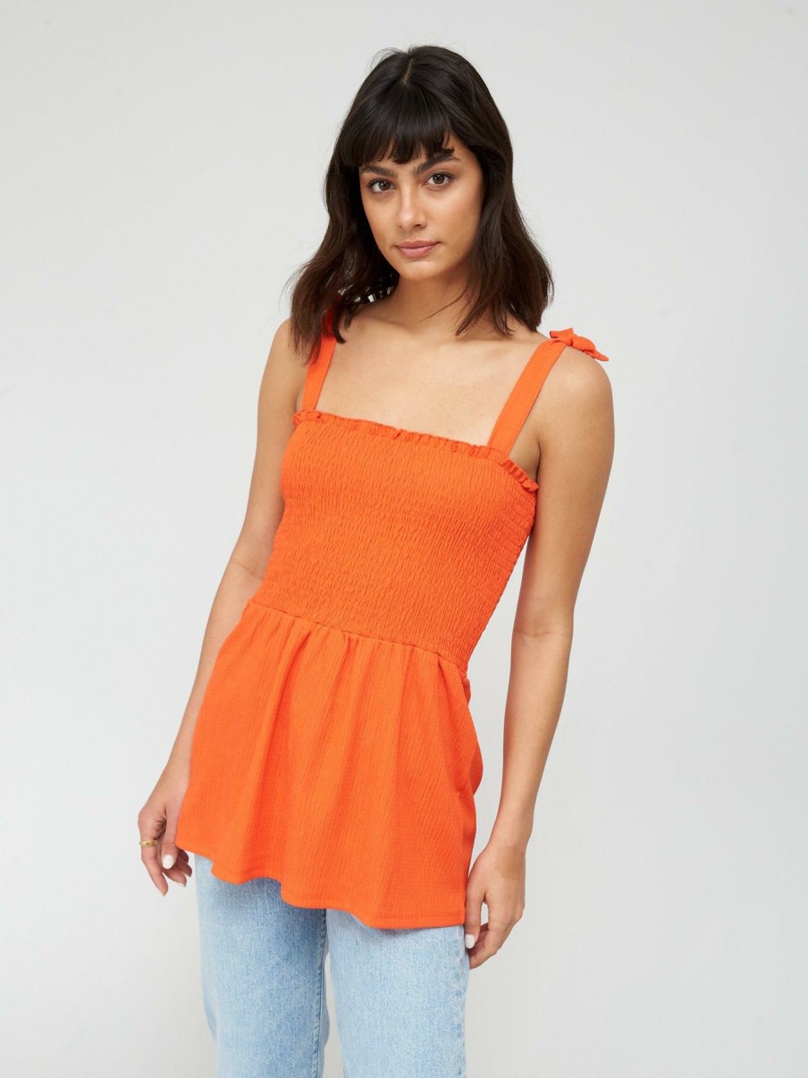 Tops & T-Shirts * | V By Very Tie Shoulder Shirred Bust Cami Orange