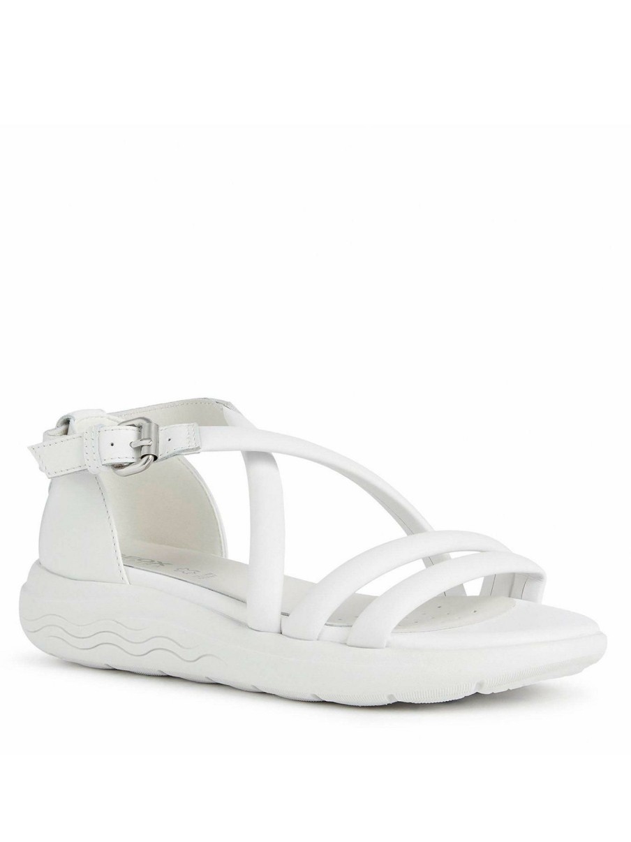 Shoes & Boots * | Geox Spherica Strappy Flat Sandals White