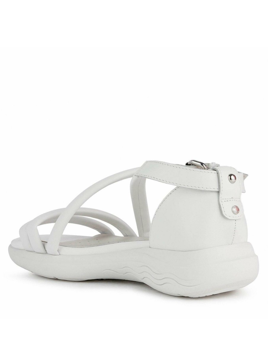 Shoes & Boots * | Geox Spherica Strappy Flat Sandals White