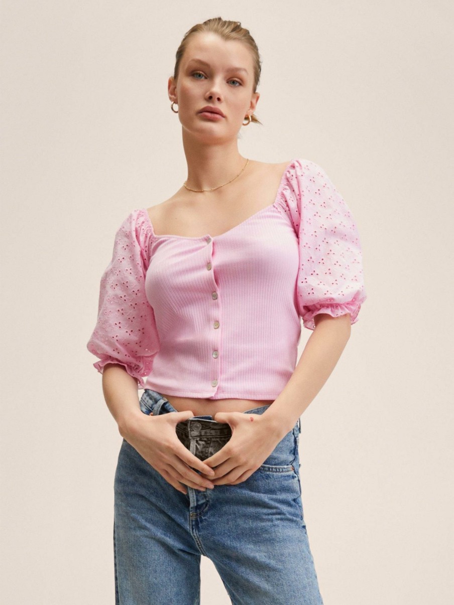 Tops & T-Shirts * | Mango Broiderie Sleeve Blouse