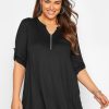 Tops & T-Shirts * | Yours Jersey Shirt Roll Sleeve Black