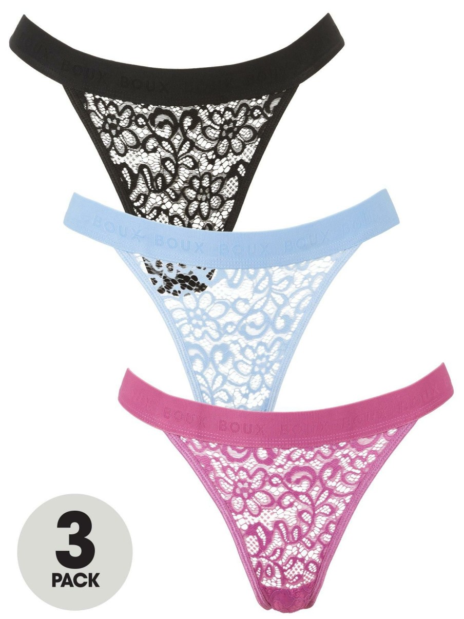 Lingerie * | Boux Avenue 3 Pack Tasha Brazilian Black/Blue/Pink