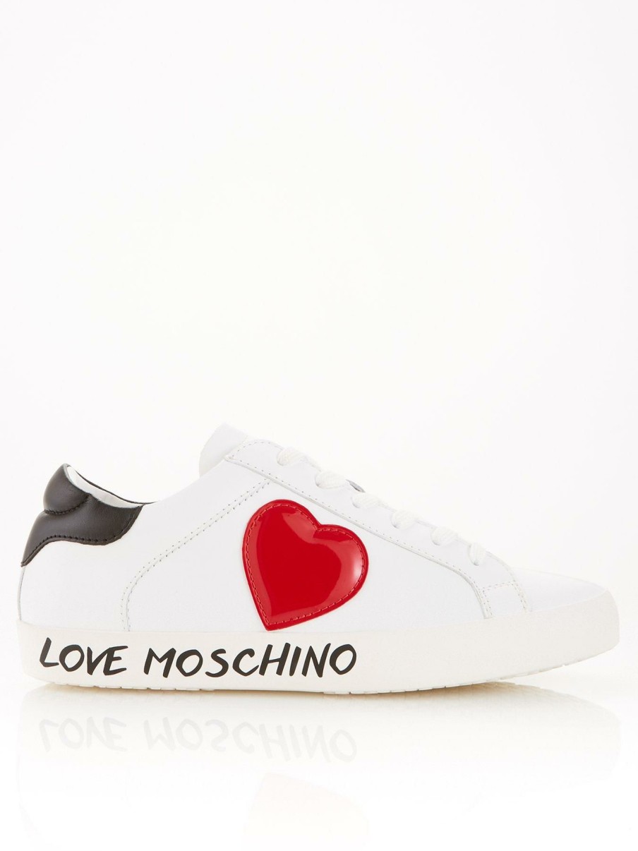 Trainers * | Love Moschino Red Heart Logo Lace Up Trainers White