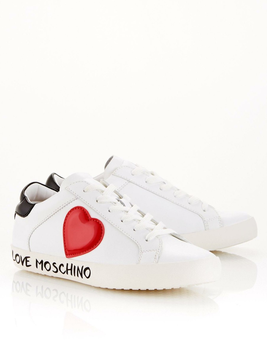 Trainers * | Love Moschino Red Heart Logo Lace Up Trainers White