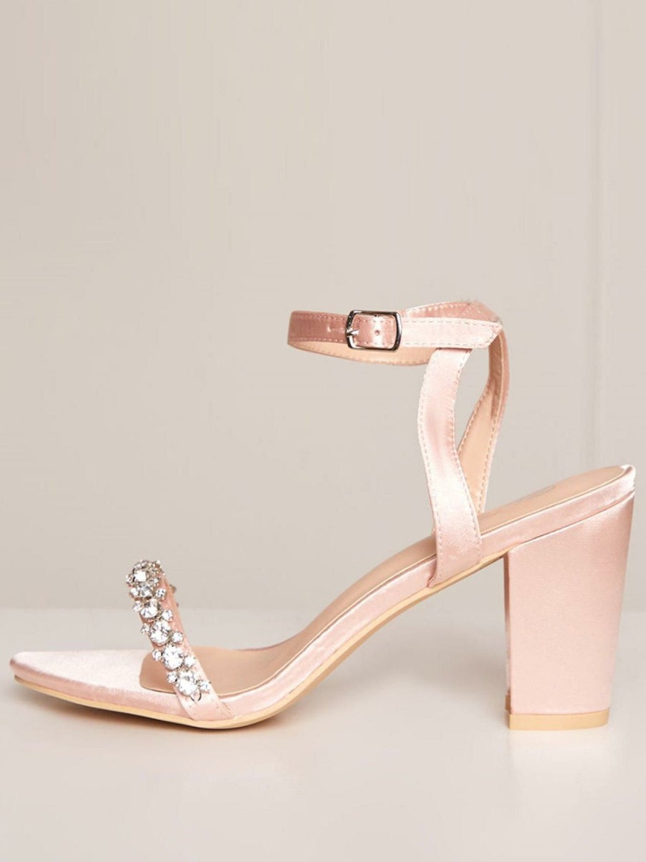 Shoes & Boots * | Chi Chi London Block Heel Diamante Sandal Pink