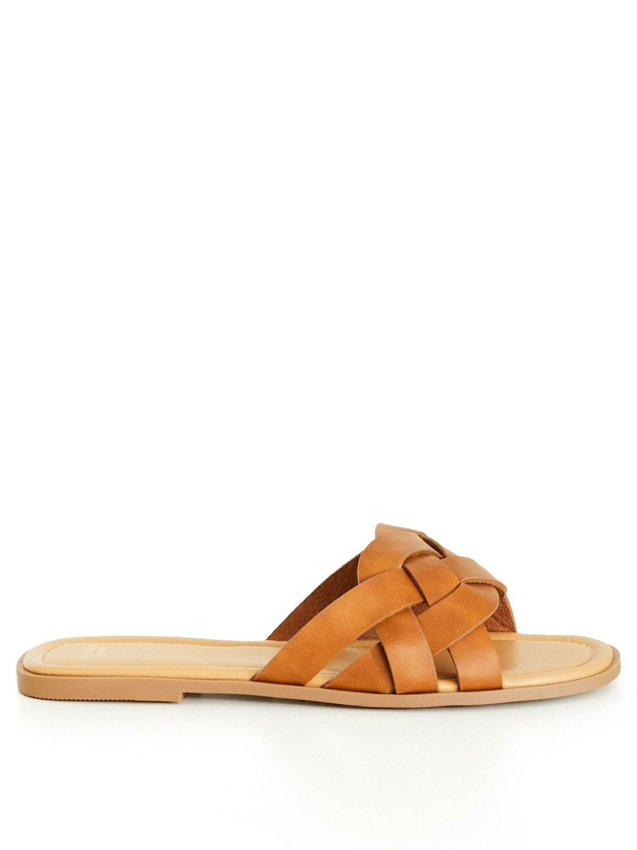 Shoes & Boots * | Evans Extra Wide Fit Avril Cross Slide Tan