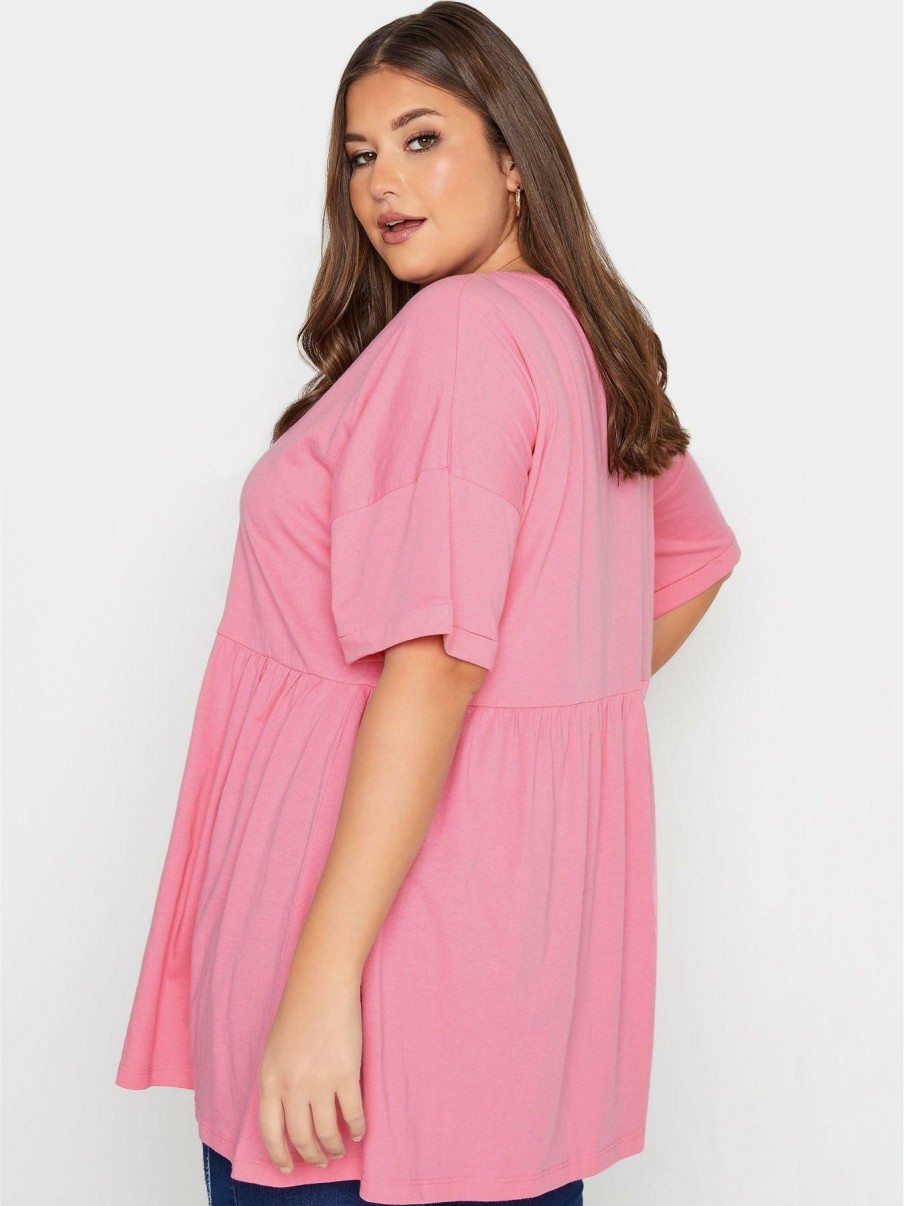 Tops & T-Shirts * | Yours Clothing Drop Shoulder Peplum. Barbie Pink Marl