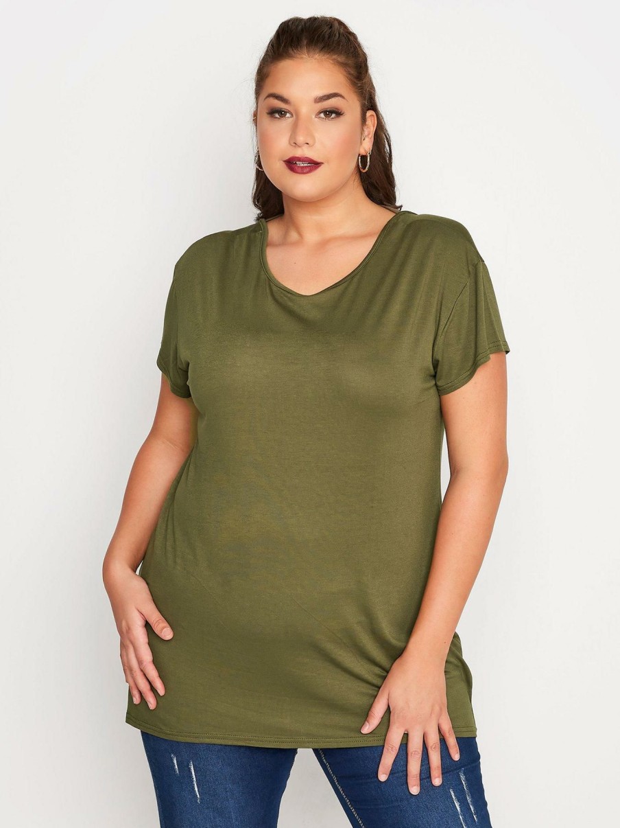 Tops & T-Shirts * | Yours Cut Out Back T-Shirt Khaki