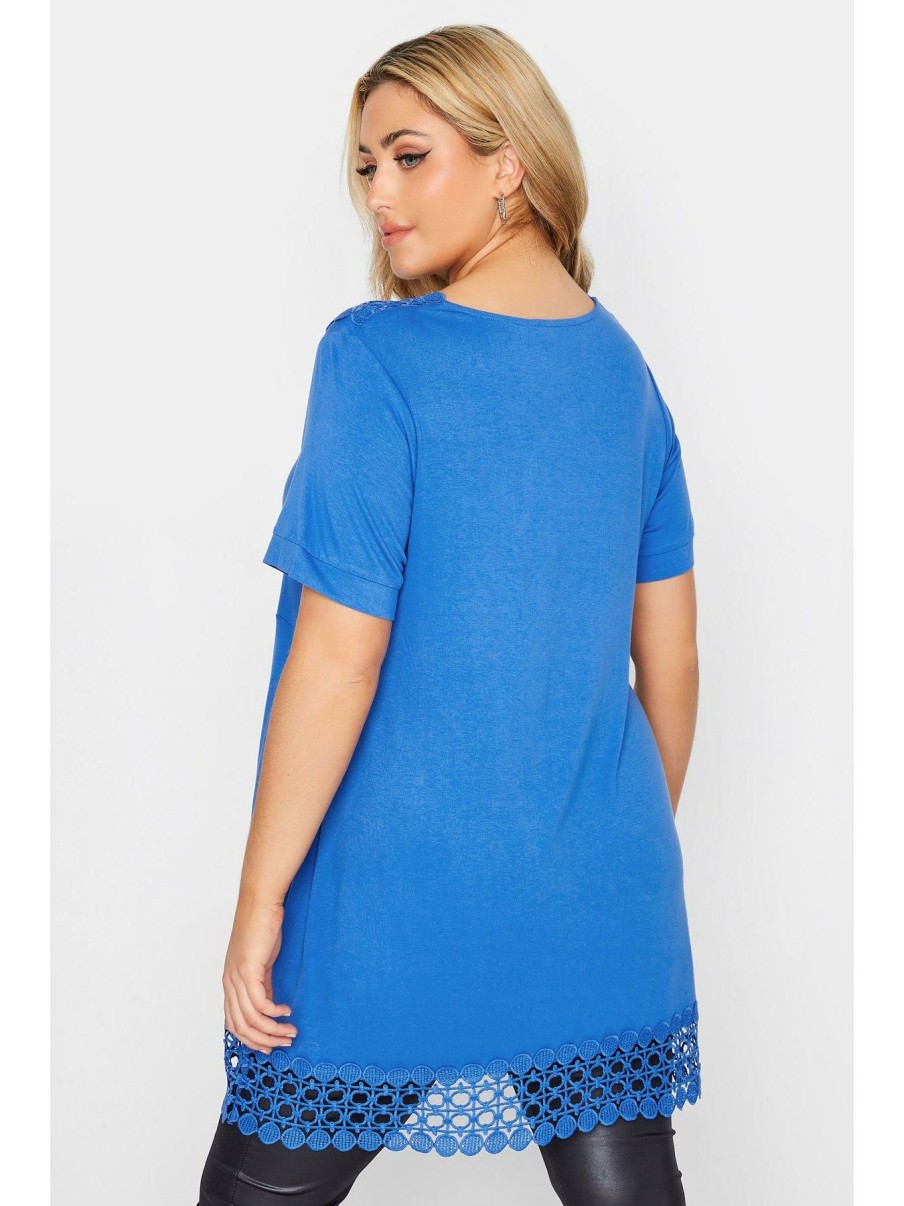 Tops & T-Shirts * | Yours Crochet Trim Tunic Blue