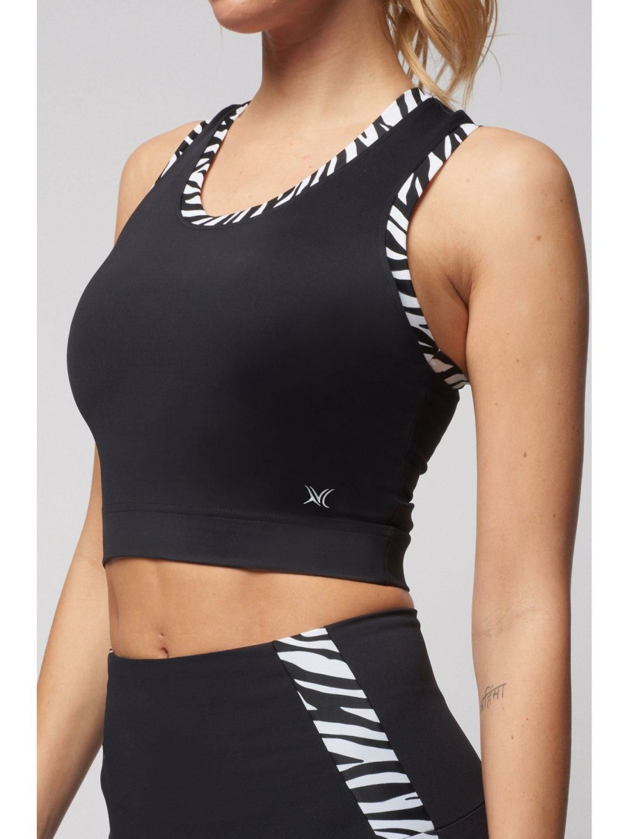 Tops & T-Shirts * | Tlc Sport Performance Tlc Sport Zebra Trim T-Back Crop Top Black