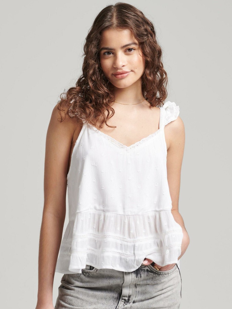 Tops & T-Shirts * | Superdry Vintage Broderie Cami Top White