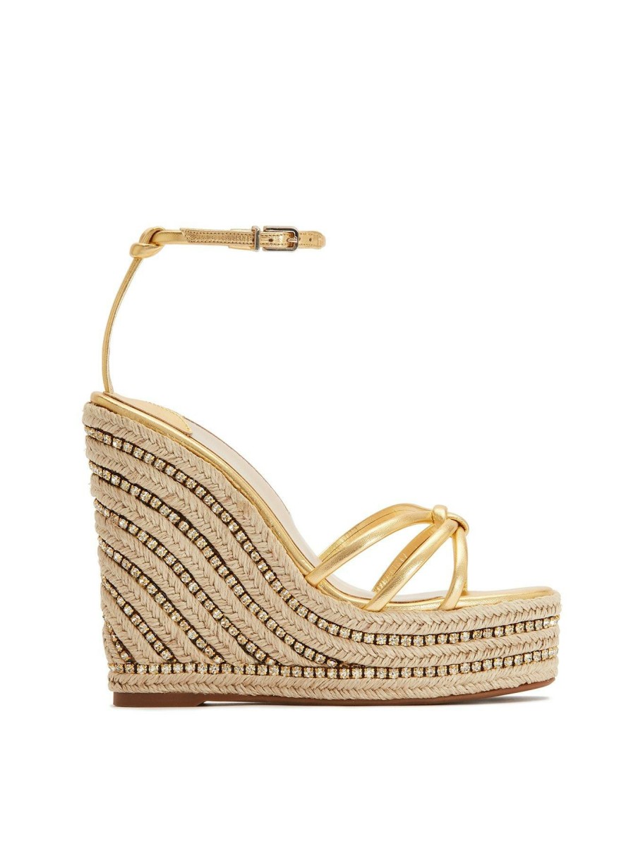 Flip Flops & Sandals * | Sophia Webster Alina Crystal Espadrille Wedges Gold