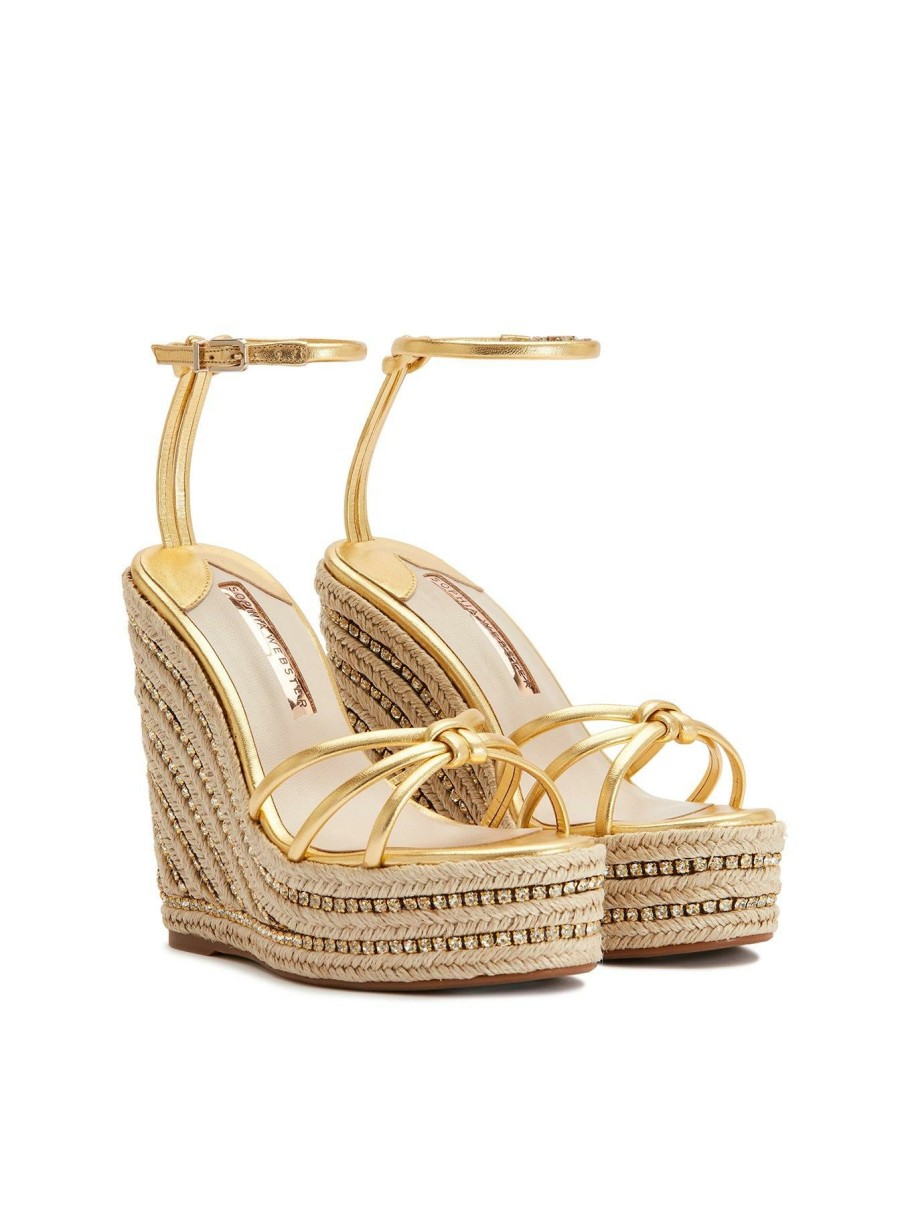 Flip Flops & Sandals * | Sophia Webster Alina Crystal Espadrille Wedges Gold