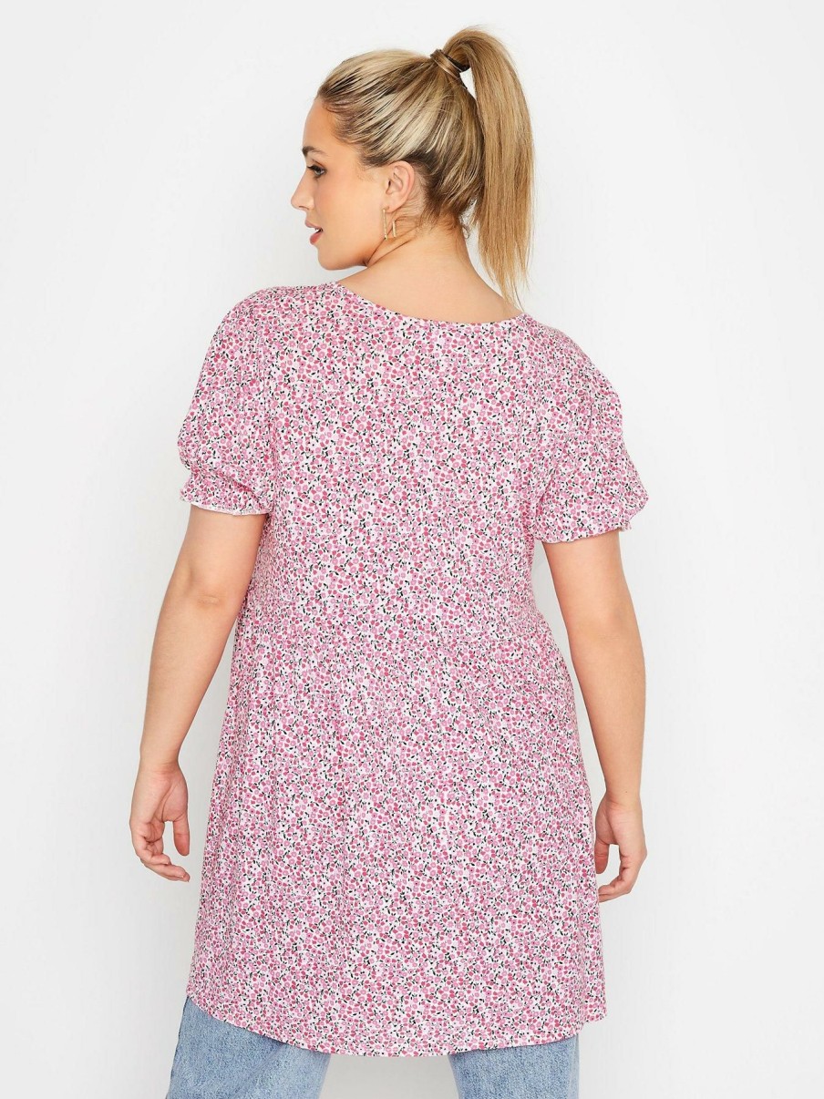 Tops & T-Shirts * | Yours Ditsy Floral Frill Top Pink