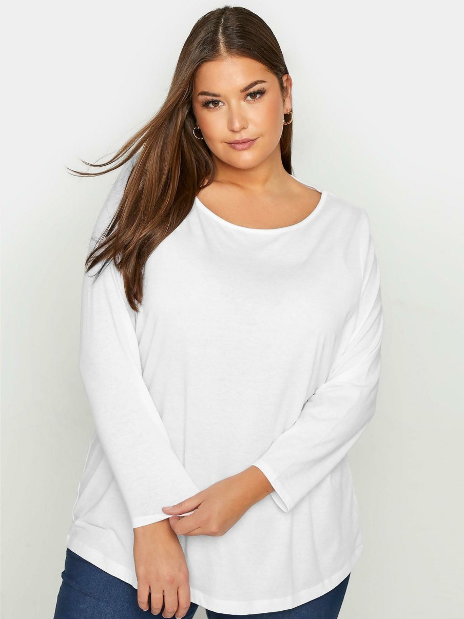 Tops & T-Shirts * | Yours Long Sleeve Scoop Neck T-Shirt White