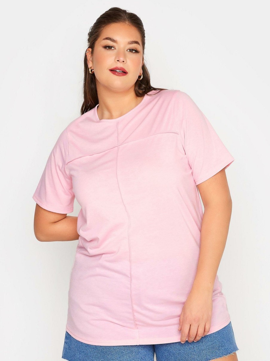 Tops & T-Shirts * | Yours Exposed Seam Tshirt Pink