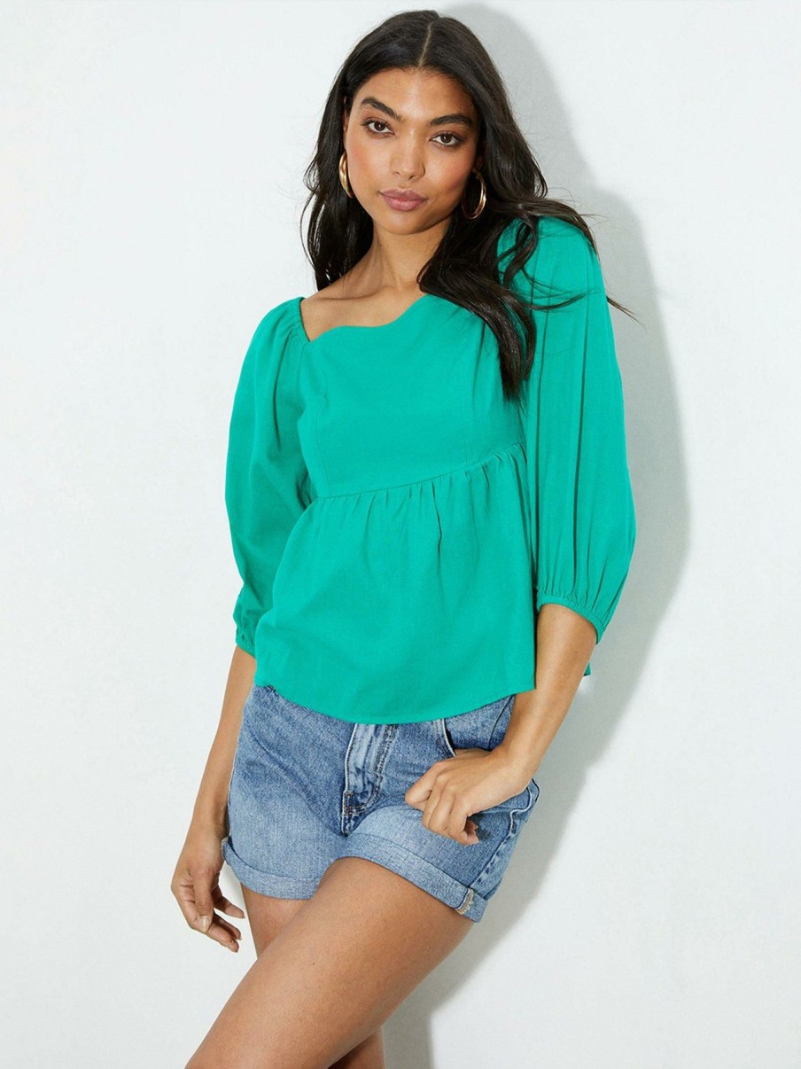 Tops & T-Shirts * | Dorothy Perkins Sweetheart Neckline Puff Sleeve Top Bright Green