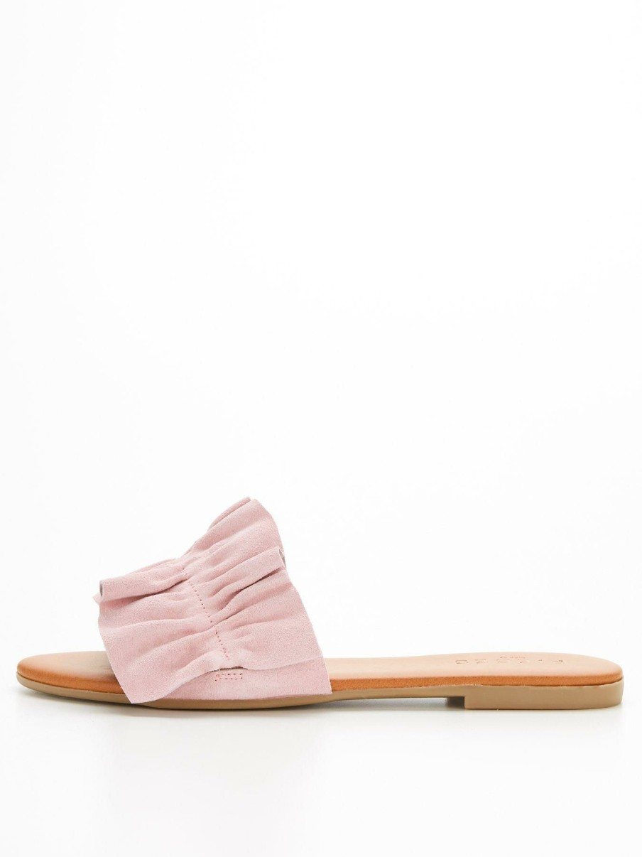 Shoes & Boots * | Pieces Pcvelena Suede Ruched Flat Sandal Pink