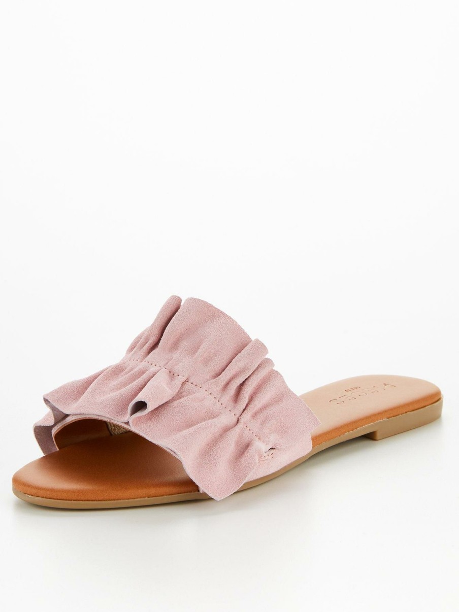 Shoes & Boots * | Pieces Pcvelena Suede Ruched Flat Sandal Pink