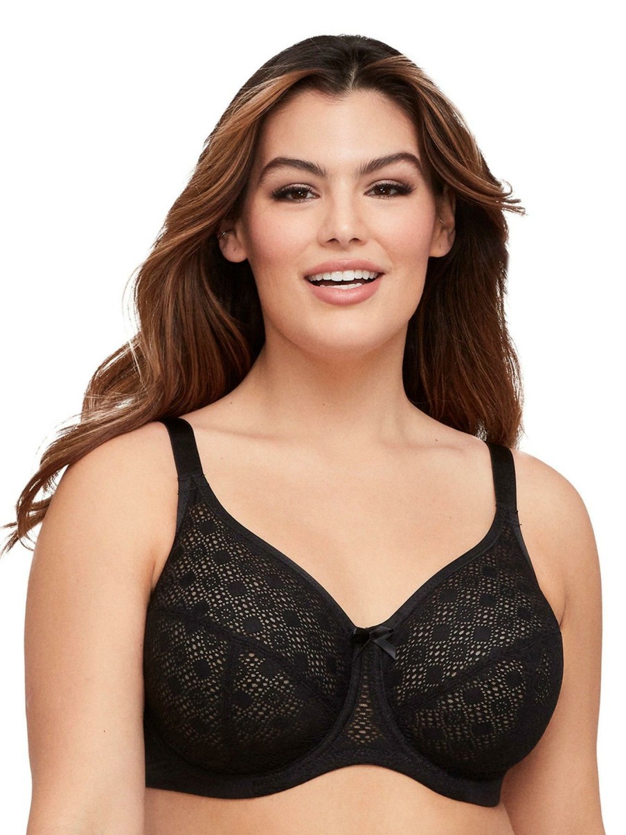 Lingerie * | Glamorise Lace Comfort Wonderwire Bra Black