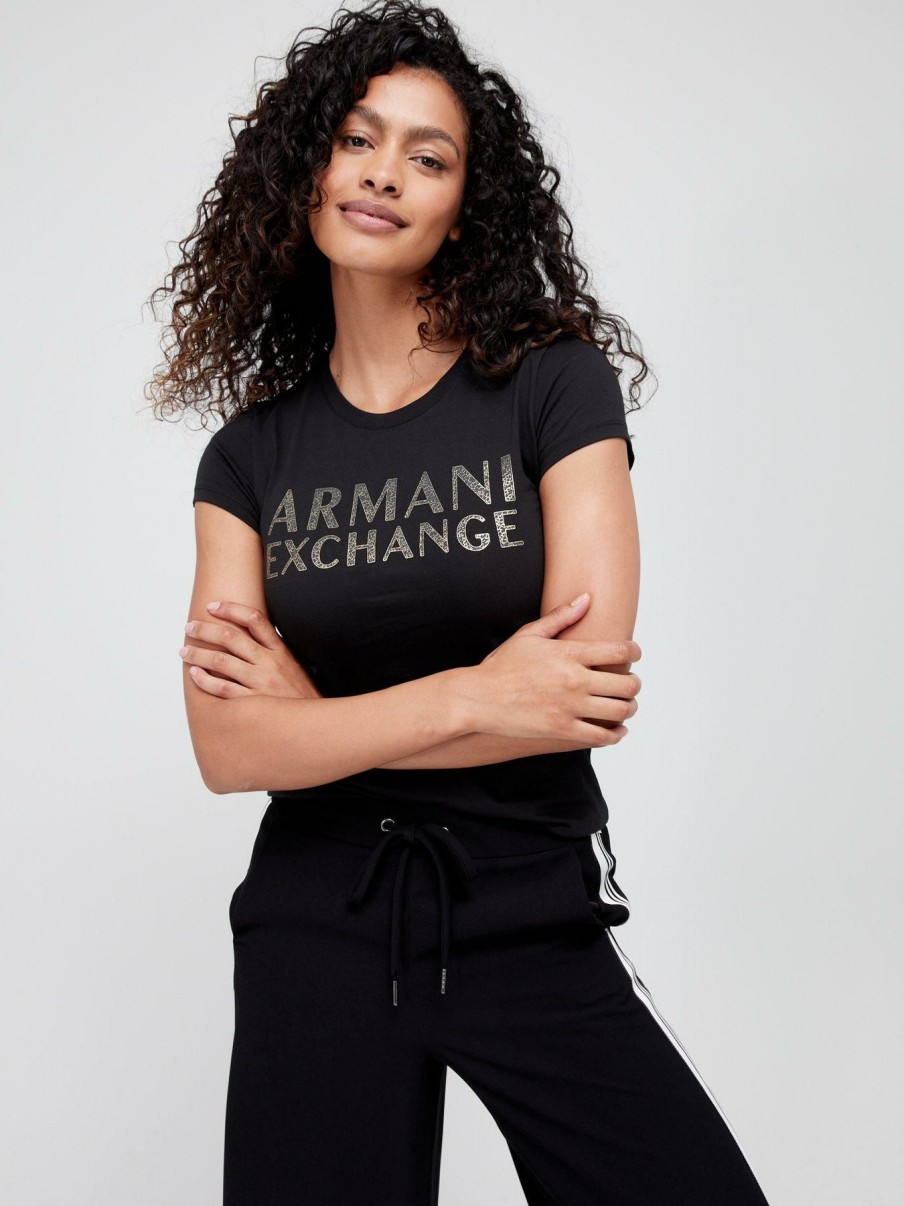 Tops & T-Shirts * | Armani Exchange Organic Cotton Logo Tee Black