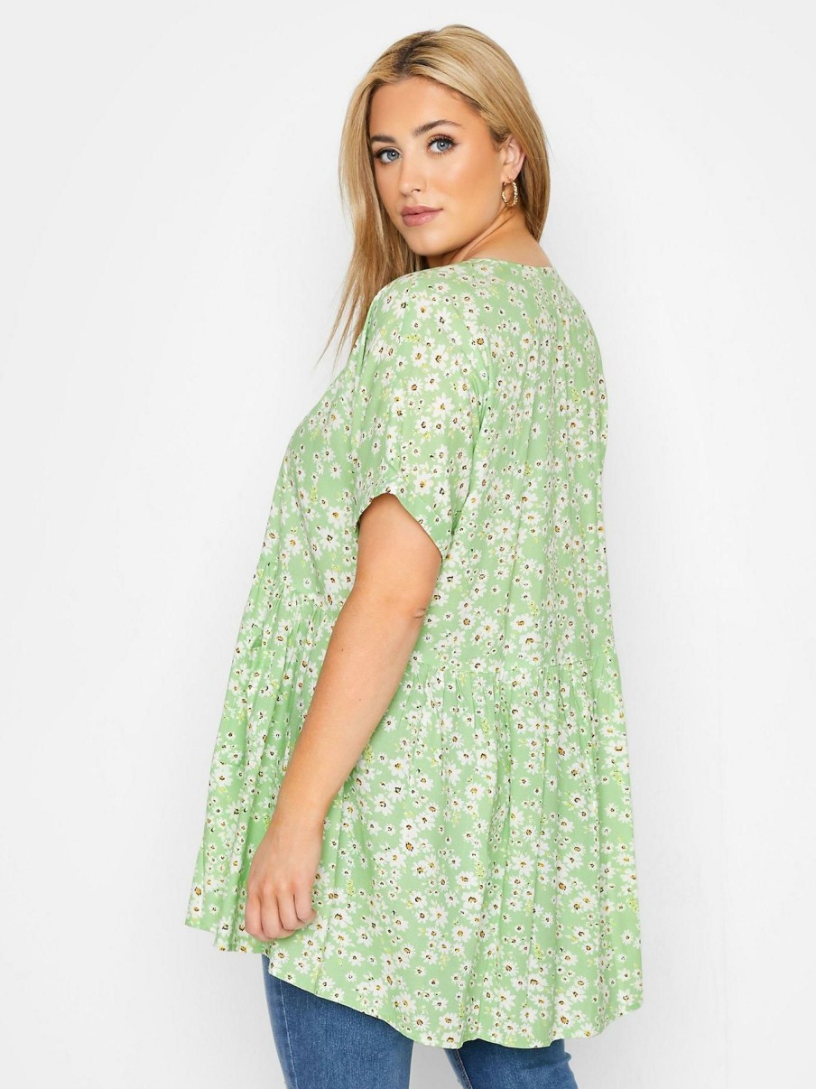 Tops & T-Shirts * | Yours Curve Drop Pocket Peplum. Green Daisy